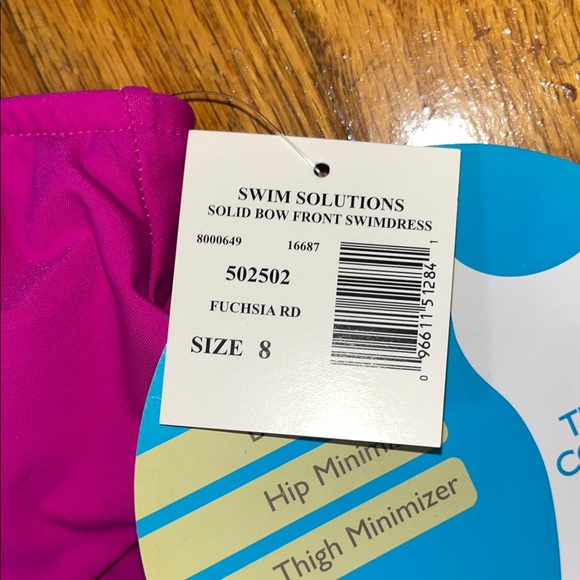 NWT Swim Solutions Tummy Control Fuchsia Swim Dress Swimwear Size 8 - Picture 3 of 11